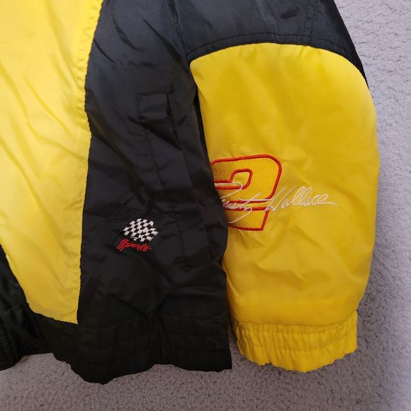 VTG Rusty Wallace #2 Men's Miller Genuine Draft Yellow Zip Racing Jacket Size XL - Picture 3 of 14